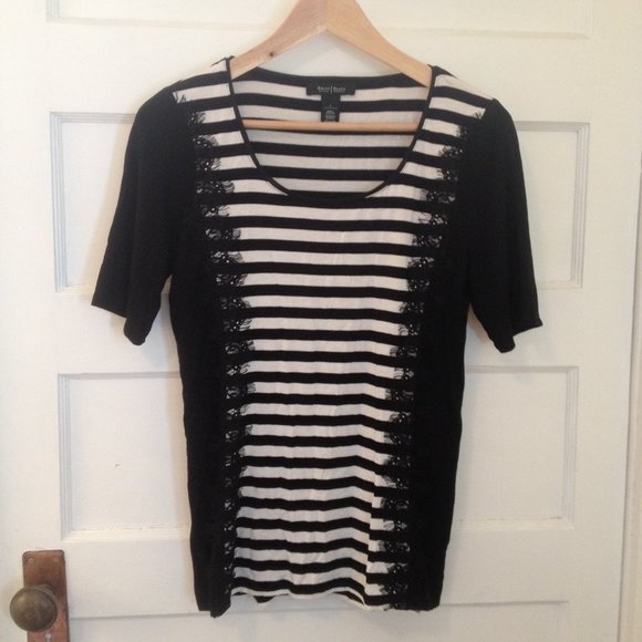 WHBM black & white striped lace tee - size S - Picture 1 of 5